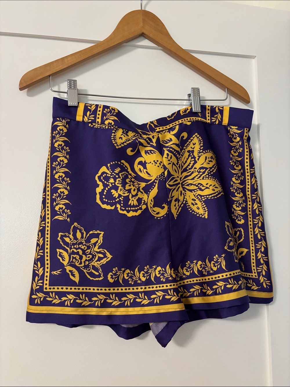 Lavender Brown Purple and Yellow Floral Scarf-Print Skort Shorts